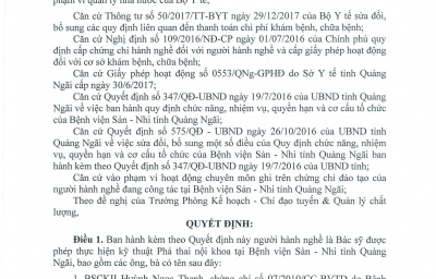 Quyết định V/v người hành nghề được phép thực hiện kỹ thuật phá thai nội khoa tại Bệnh viện Sản - Nhi tỉnh Quảng Ngãi